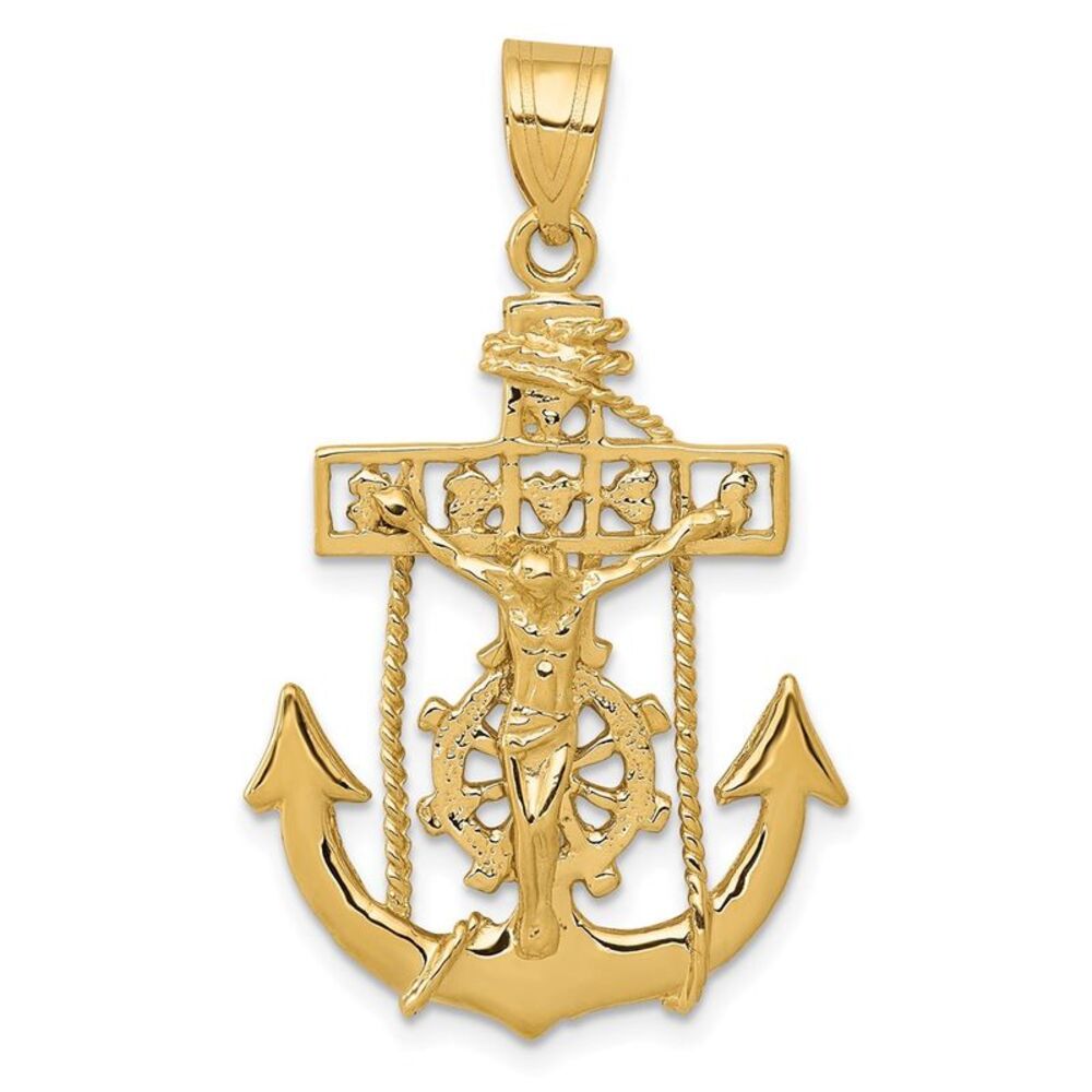 14k Yellow Gold Polished Mariners Crucifix Cross Pendant, 22 x 36mm